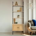 thumbnail image 6 of happimess Tulare 72.05" MidCentury Industrial 4-Shelf Wood Wall-Mounted Open Ladder Bookcase with Cabinet and Metal Frame, Light Oak/Black, 6 of 9