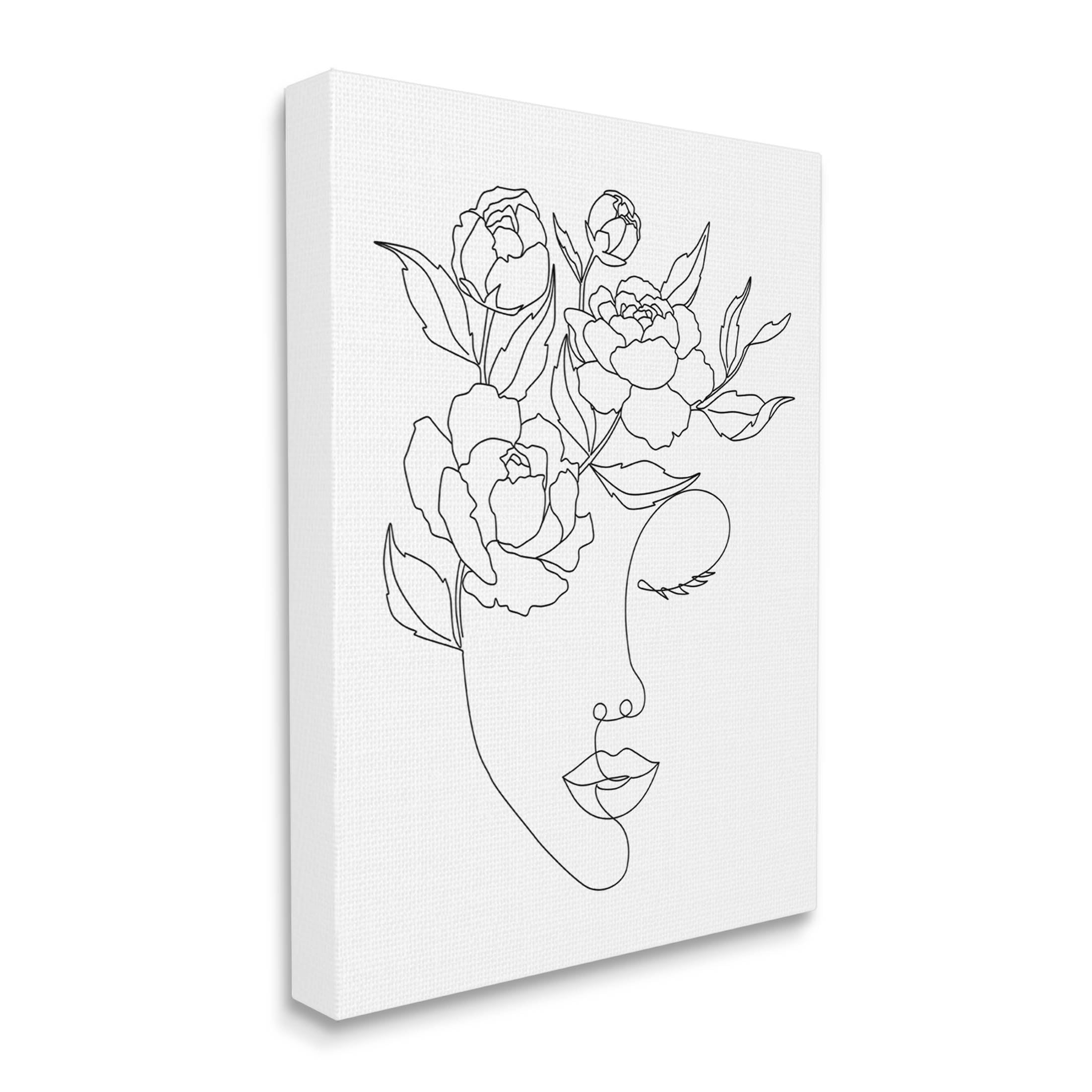 Stupell Industries Floral Woman Face Line Doodle Graphic Art Gallery Wrapped Canvas Print Wall Art, Design by JJ Design House LLC