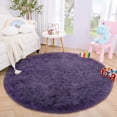 thumbnail image 2 of DweIke Round Rug for Bedroom,Super Fluffy Circle Rugs for Baby Nursery,Furry Carpet for Children Kids Room,Cute Soft Shaggy Area Rug for Girls Home Decor For Dorm,4'x4',Gray Purple, 2 of 7
