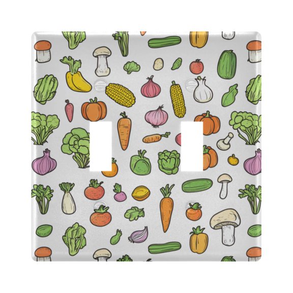 Yayeee Toggle Light Switch Wall Plate 2-Gang 4.56"x4.48" Decorative Outlet Cover, Green Vegetables Pattern