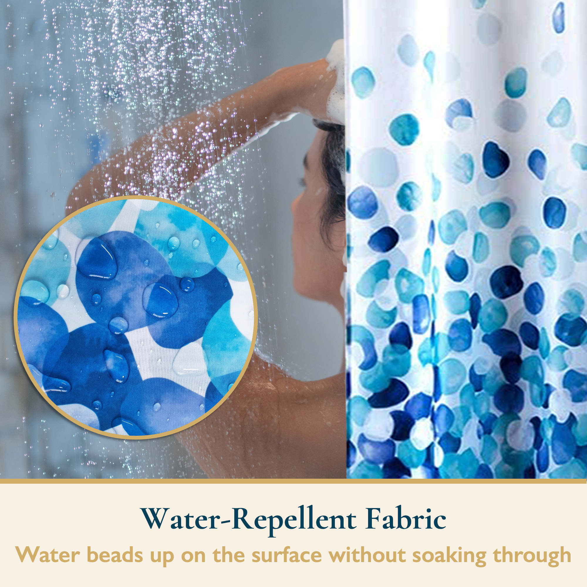 ComfiTime Shower Curtain, Waterproof Floral, 72" x 72", Blue photo 4