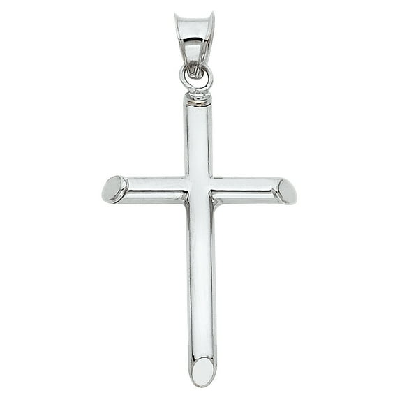 Ioka-14K White Gold Classic Cross Religious Charm Pendant For Necklace or Chain