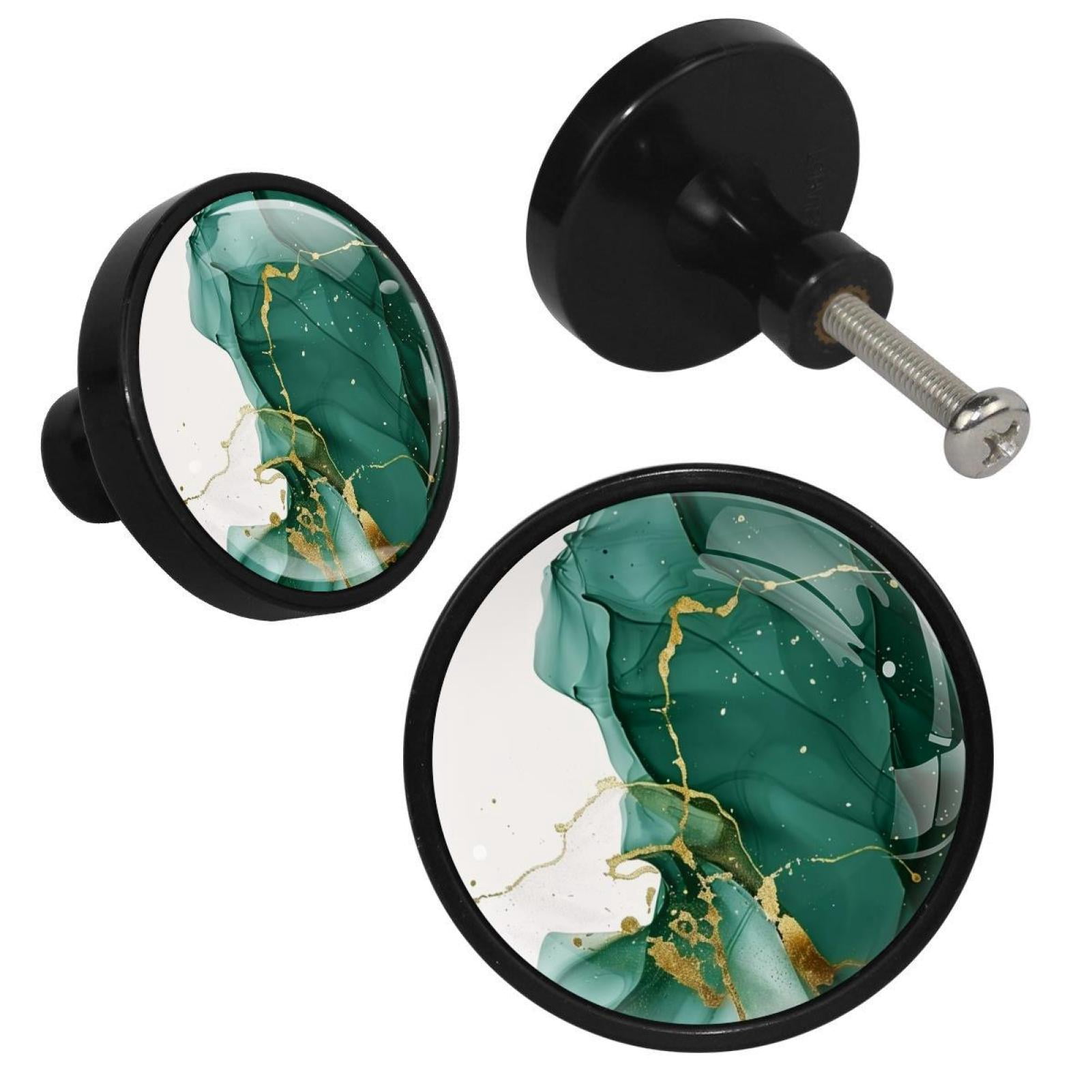 HemaKayy 4 Pack 1.3" Decorative Cabinet Knobs - Premium ABS & Glass, Round Black, Stylish & Durable, Perfect for Kitchen, Bedroom, Home Furniture Decor - Unique Marble Texture