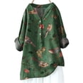 thumbnail image 6 of Summer Casual Blouse Linen T-Shirt, Flower Printed Loose Fit Lapel Neck Button Long Sleeve Casual Polyester Top 1pc , Green XL, Size S-5XL, 6 of 6