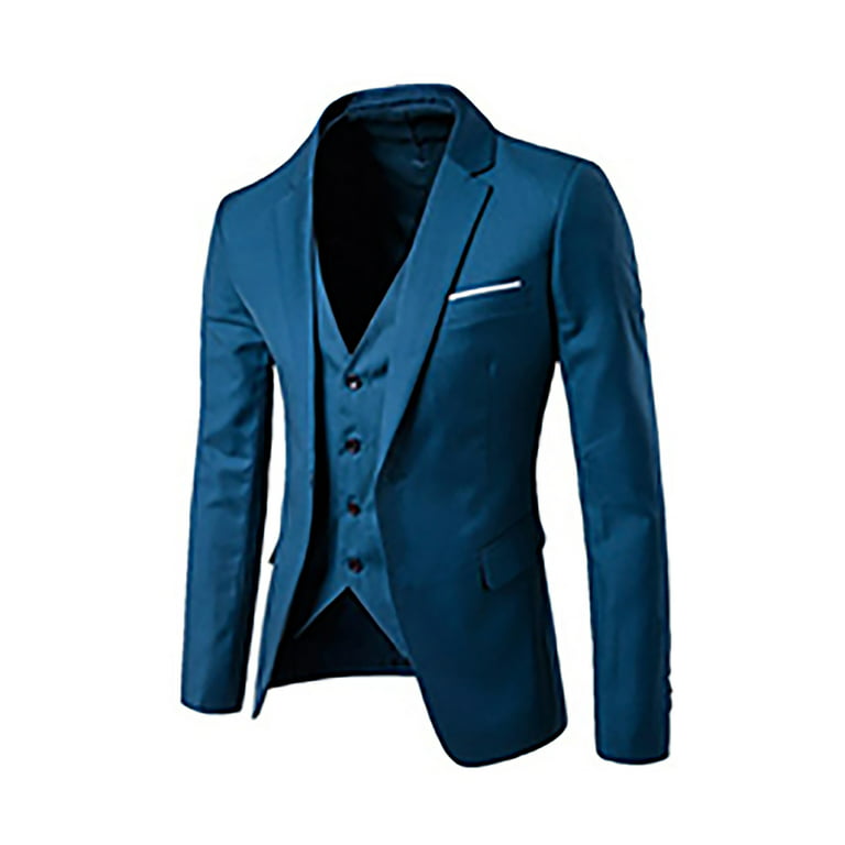 RYRJJ Men's Elegant 3 Piece Slim Fit Suits Classic Solid Jacket Vest Pants One  Button Formal Blazer Set for Business Wedding Party(Blue,XL) 
