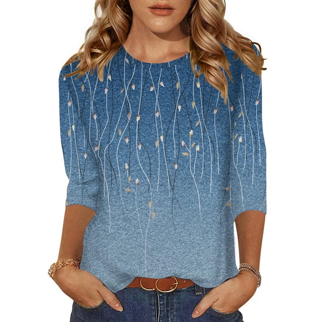 Camiseta Zeagoo para mujer con estampado de hojas, manga 3/4, primavera y verano