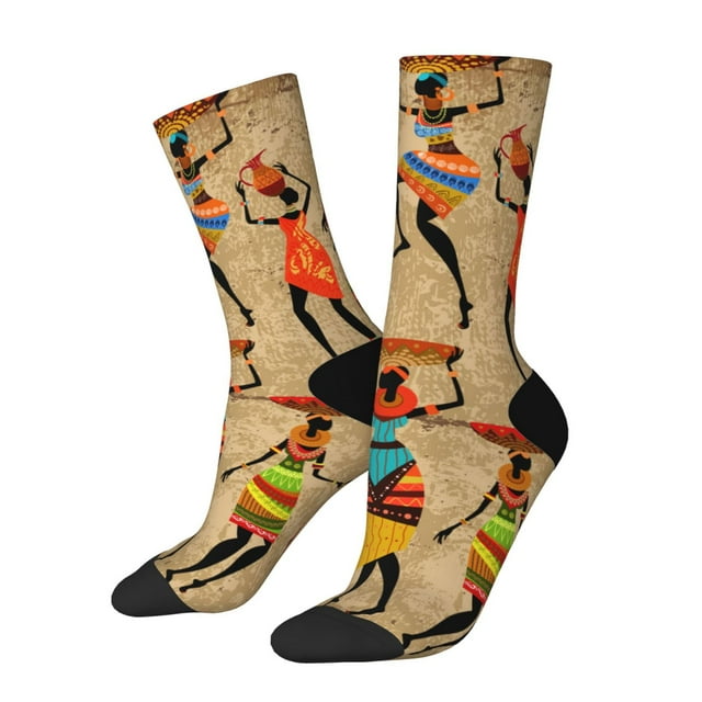 Fotbe Dancing African Women Calcetas Largas con Estampado para Hombre y Mujer – Calcetas de Compresión Transpirables y Elásticas, Viajar y Uso Diario Talla 5-11