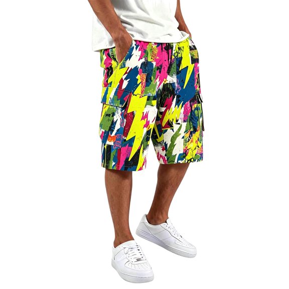 Men's Casual Pants Printed Drawstring Straight Pocket Workwear Shorts