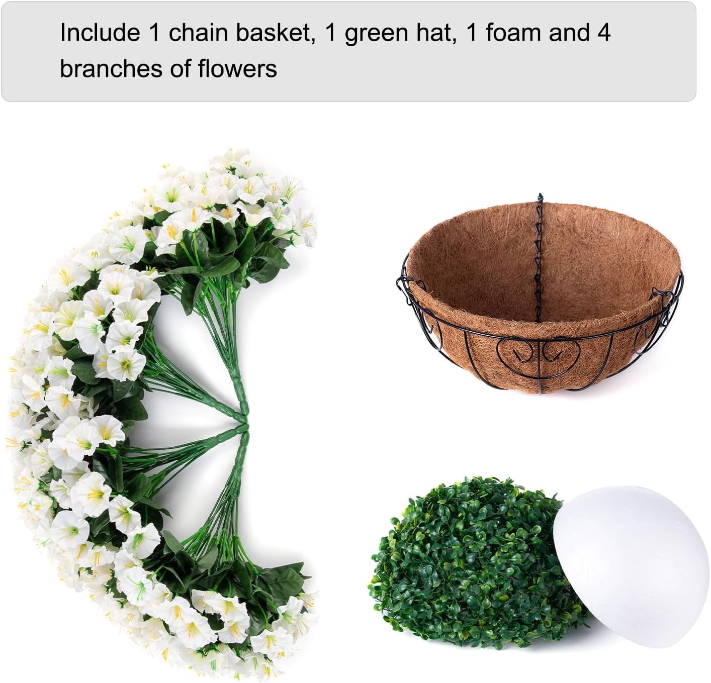 Artificial Fake Hanging Flowers Plants Baskets for Outdoor Outside Summer Decoration, Faux Silk White Morning Glory in Planter UV Resistant Realistic for Home Porch Patio Balcony Garden Yard
