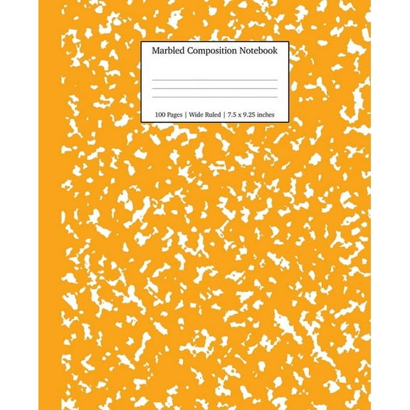 School Essentials Marbled Composition Notebook: Orange Marble Wide Ruled Paper Subject Book, Book 3, (Paperback)