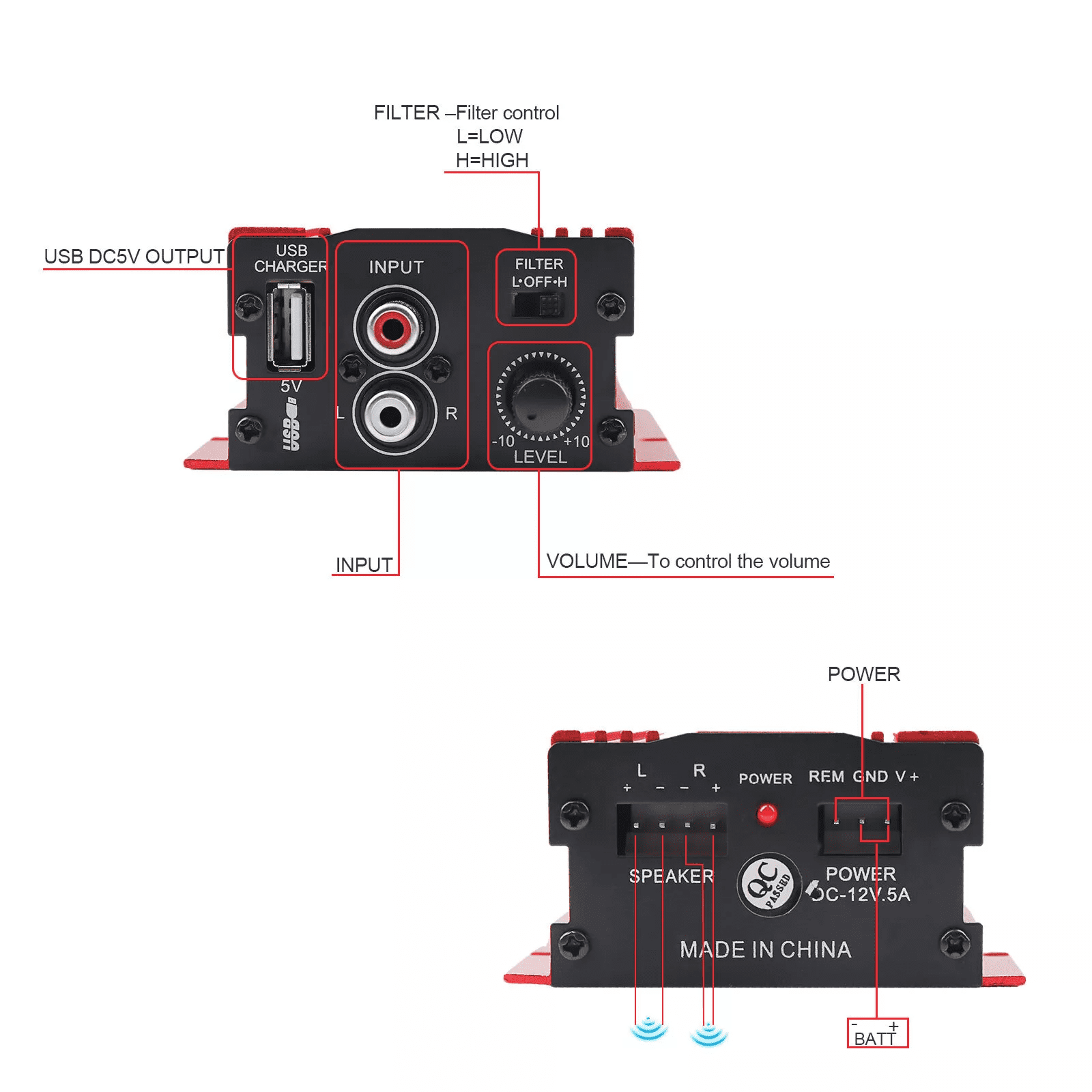 MA-150 Compact Audio Amplifier for Motorcycles Powerful Sound Output with Overload Protection & Lightweight Body