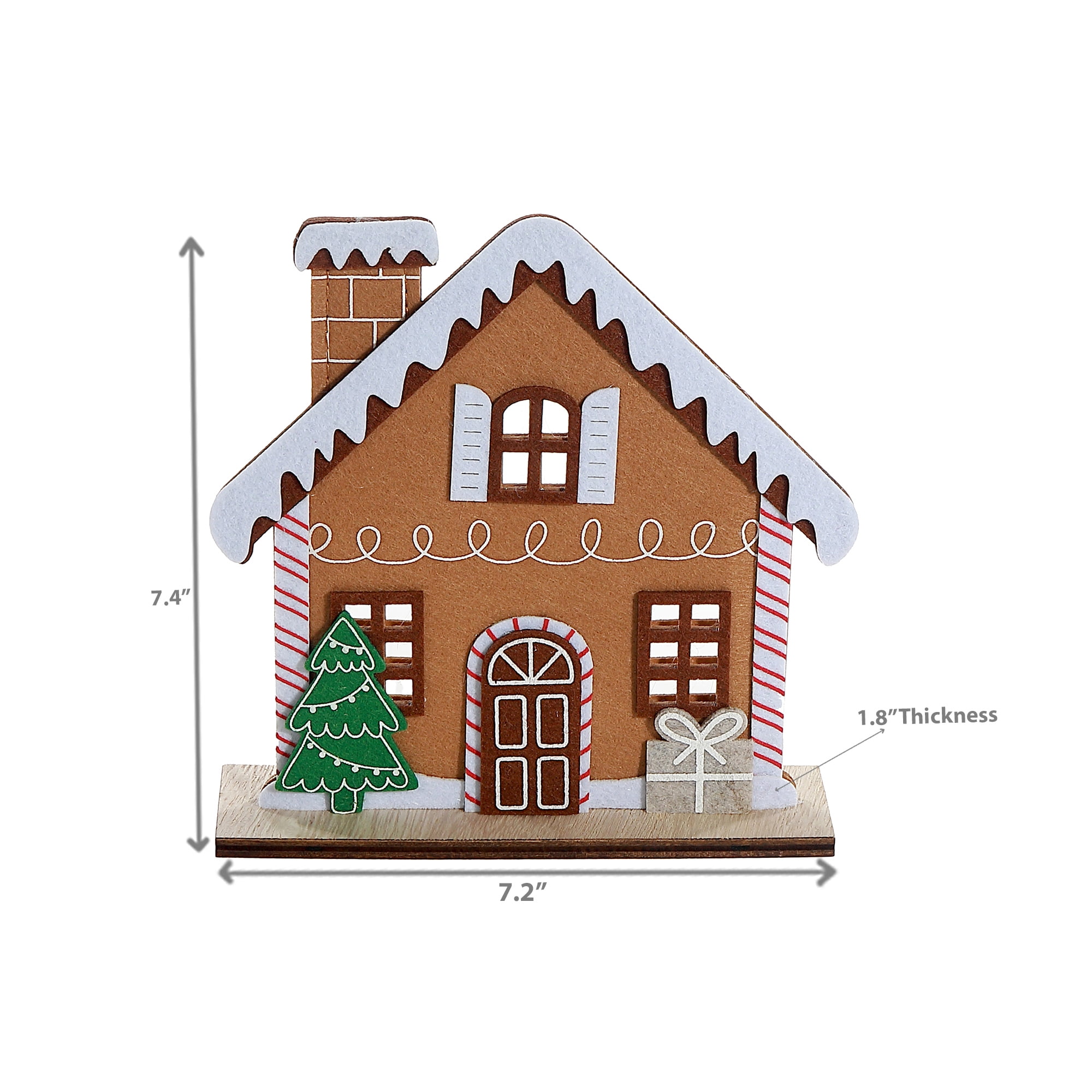 Felt Gingerbread House On Wooden Base - Set of 2, Tabletop Décor