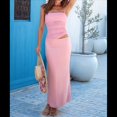 thumbnail image 4 of Conjunto de Dos Piezas para Mujer: Conjunto de Vacaciones de Verano, Sin Mangas, de Asimétrica, Top Corto y Faldas Largas. Rosa M, 4 of 8