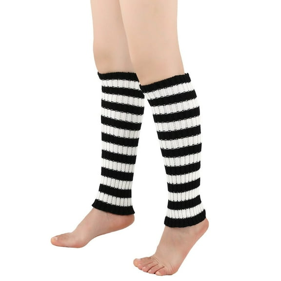 SNOWSONG Mens Womens Winter Stripe Pattern Knitted Yarn Warm Boots Leg Warmers Pile Up Socks 1 Pair of Leg Warmers Black One Size