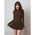 thumbnail image 4 of Vestidos de Otoño para Mujer, de Larga, con Cuello Alto, Fruncidos, Estilo Y2K, con Volantes, en , Ajustados, Minivestido de Fiesta Marrón M, 4 of 10