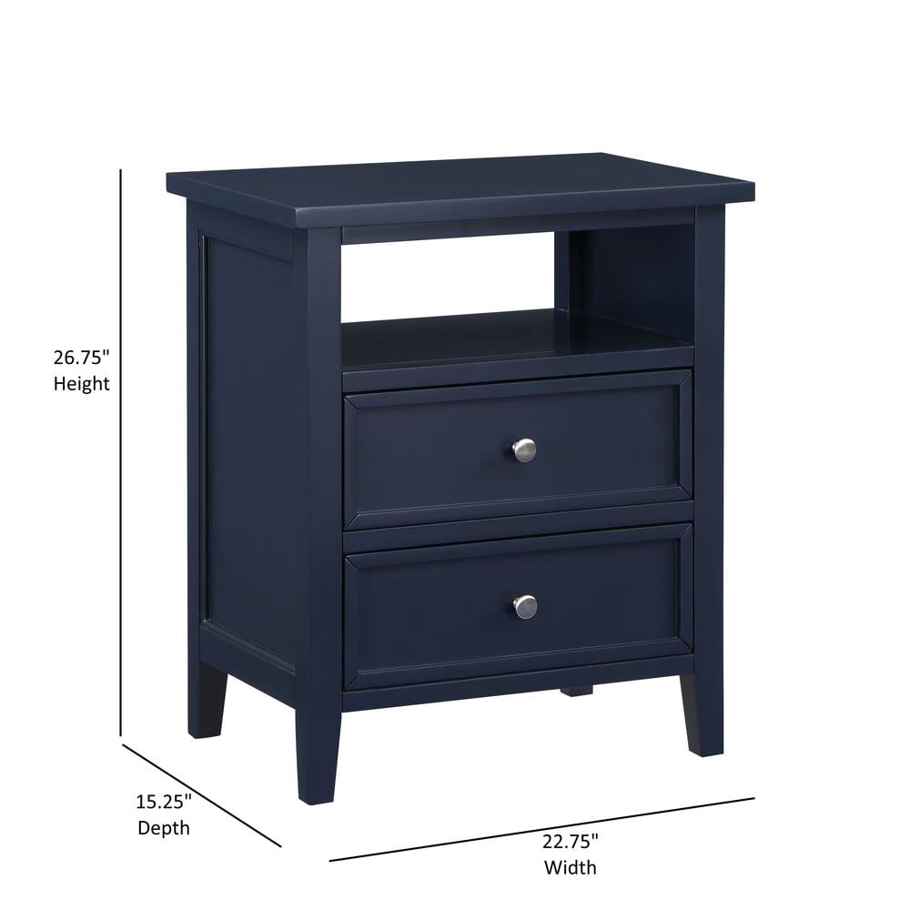 Comfort Pointe Walker Midnight Blue Wood 2-drawer Nightstand
