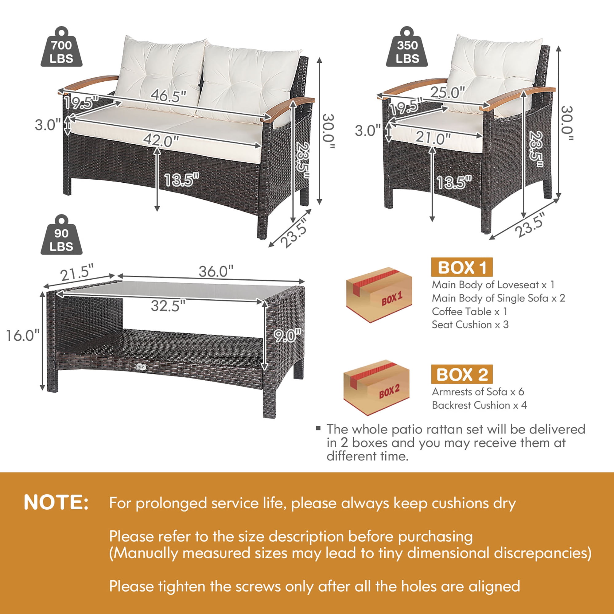 Costway 4PCS Patio Rattan Conversation Set Cushioned Sofa Storage Table Off White
