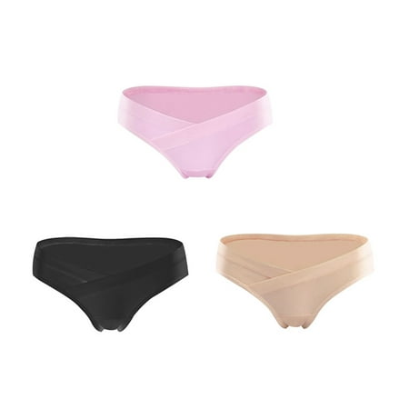 3 Pack Plus Size Pregnancy Maternity Low Waist Underwear Soft Cotton Briefs Panties Color:Black + Nude + Pink