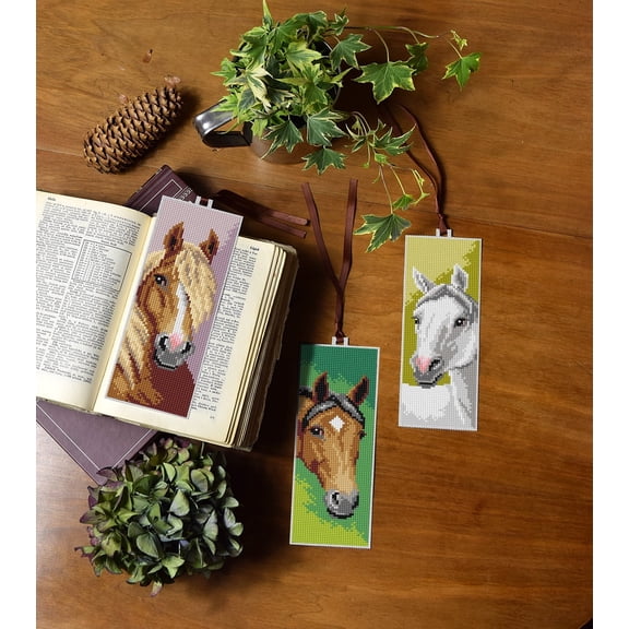 Counted cross stitch kit with plastic canvas Bookmarks "Horses heads" set of 3 designs 7693