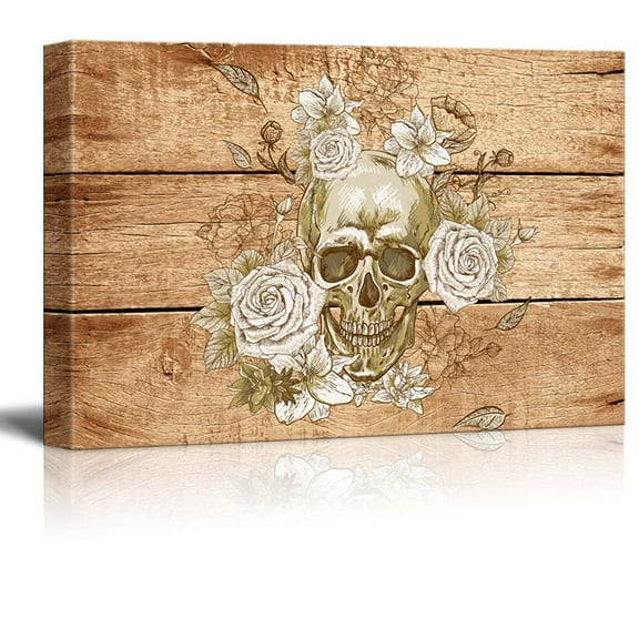wall26 - Rustic Canvas Wall Art - Skull with Roses - Giclee Print Modern Wall Art | Stretched Gallery Wrap Ready to Hang Home Decoration - 16x24 inches