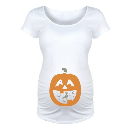 

Bloom Maternity - Pumpkin With Halloween Scene - Maternity Scoop Neck T-Shirt