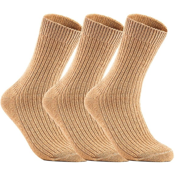 Lovely Annie Men's 3 Pairs Wool Socks One Size 7-9 Beige