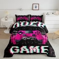 thumbnail image 3 of Feelyou Cartoon Game Console Bedding Comforter Set, Pink Headphones Twin Comforter Sets, Chic Square Abstract Reversible Bedding Set, Lightweight Room Decor, 2 Pieces, 3 of 9