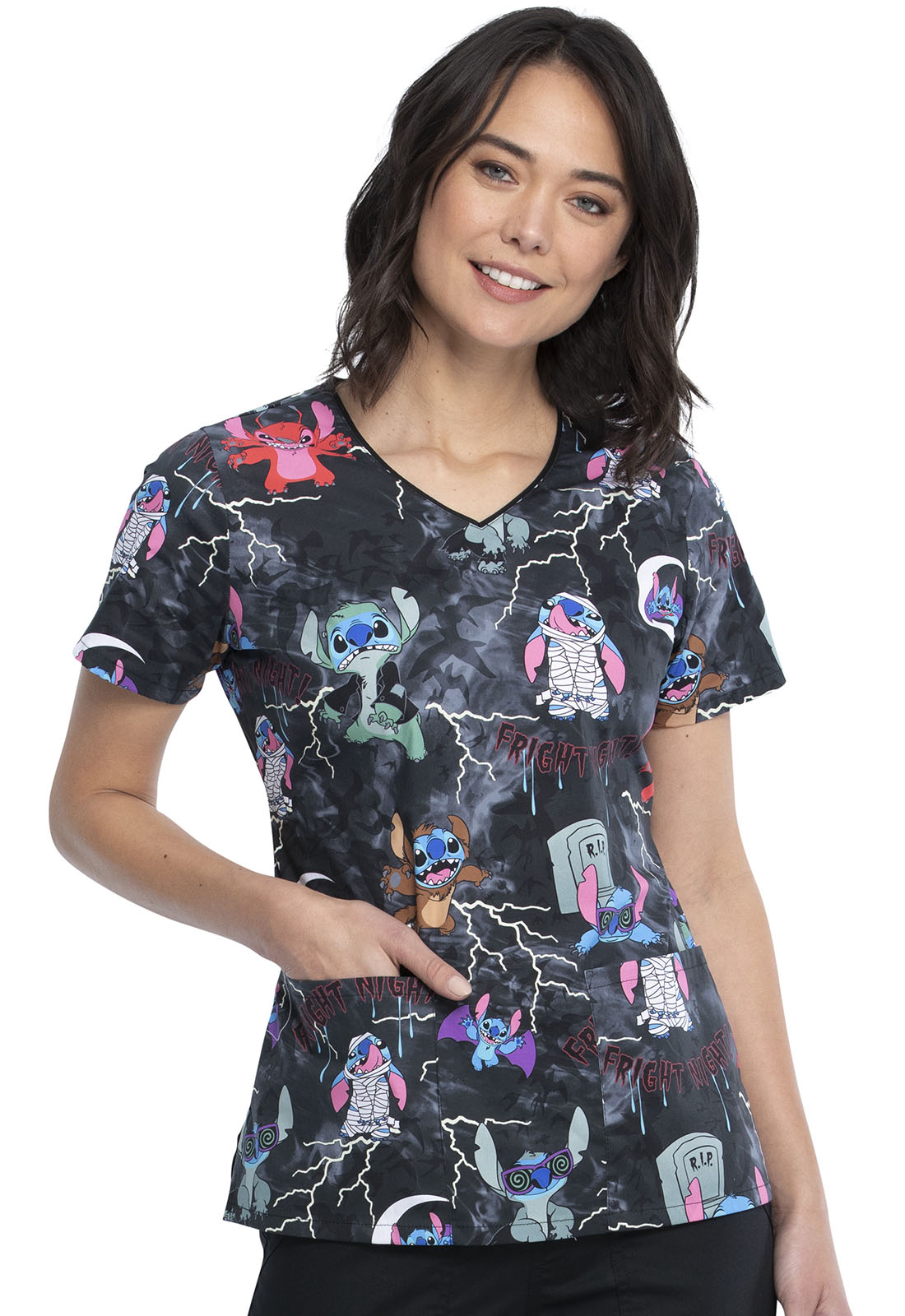Tooniforms Women Scrubs Top, VNeck, Plus Size, TF614, 2XL, Spooky