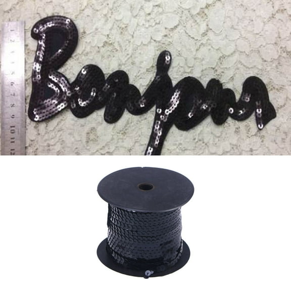 Masteelf 6mm Spangle Flat Sequins Paillette String Ribbon Applique for DIY Attire Bridal Wedding (100 Yard/Roll Black)