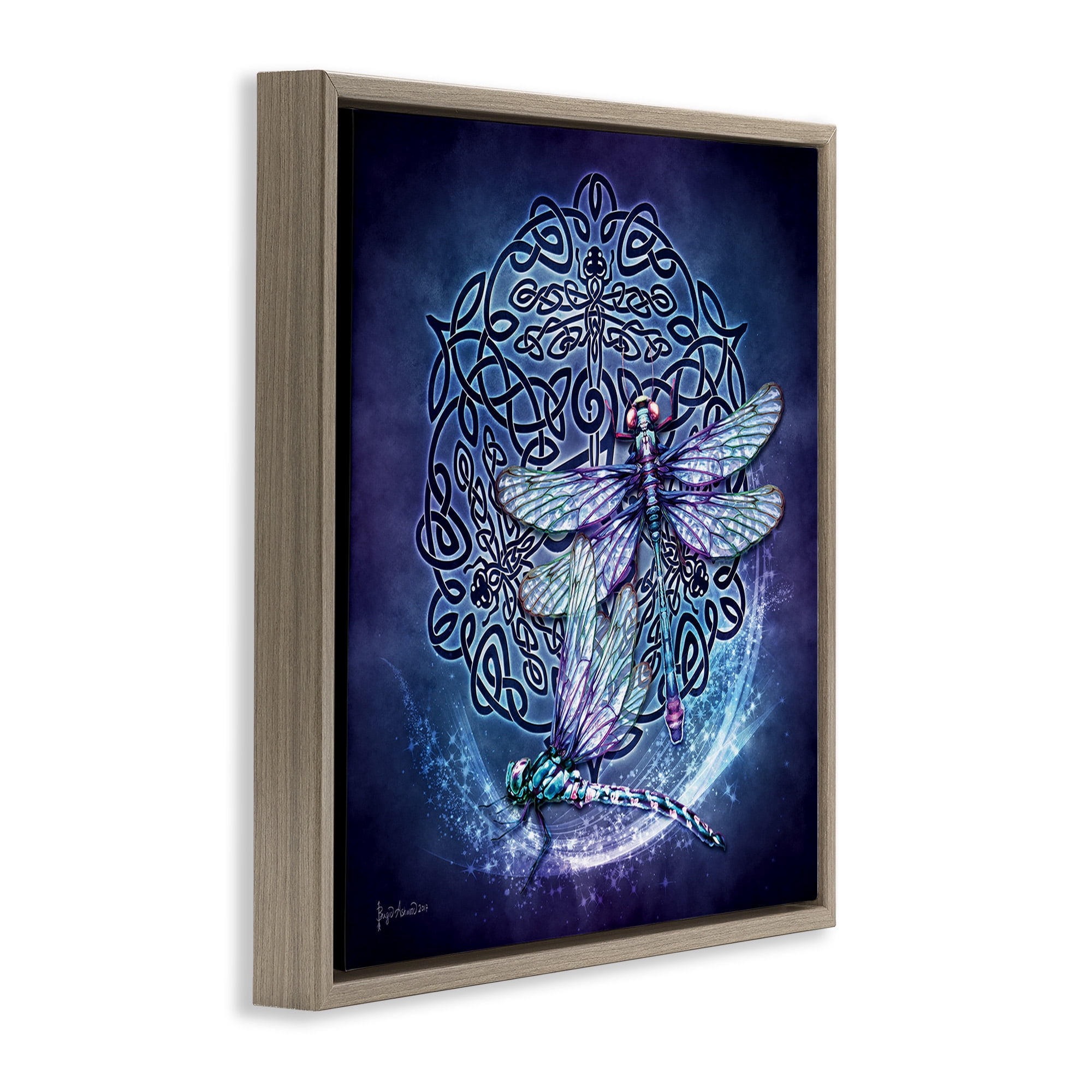 Stupell Industries Dragonfly & Celtic Knot Animals & Insects Painting Brown Floater Framed Canvas Art Print Wall Art, 18 x 18