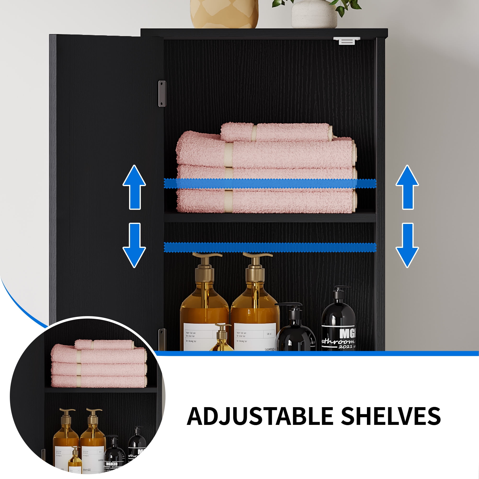 Dextrus 53" Tilt Out Laundry Hamper Cabinet, Laundry Hamper with Adjustable Shelf and Storage Basket, Black