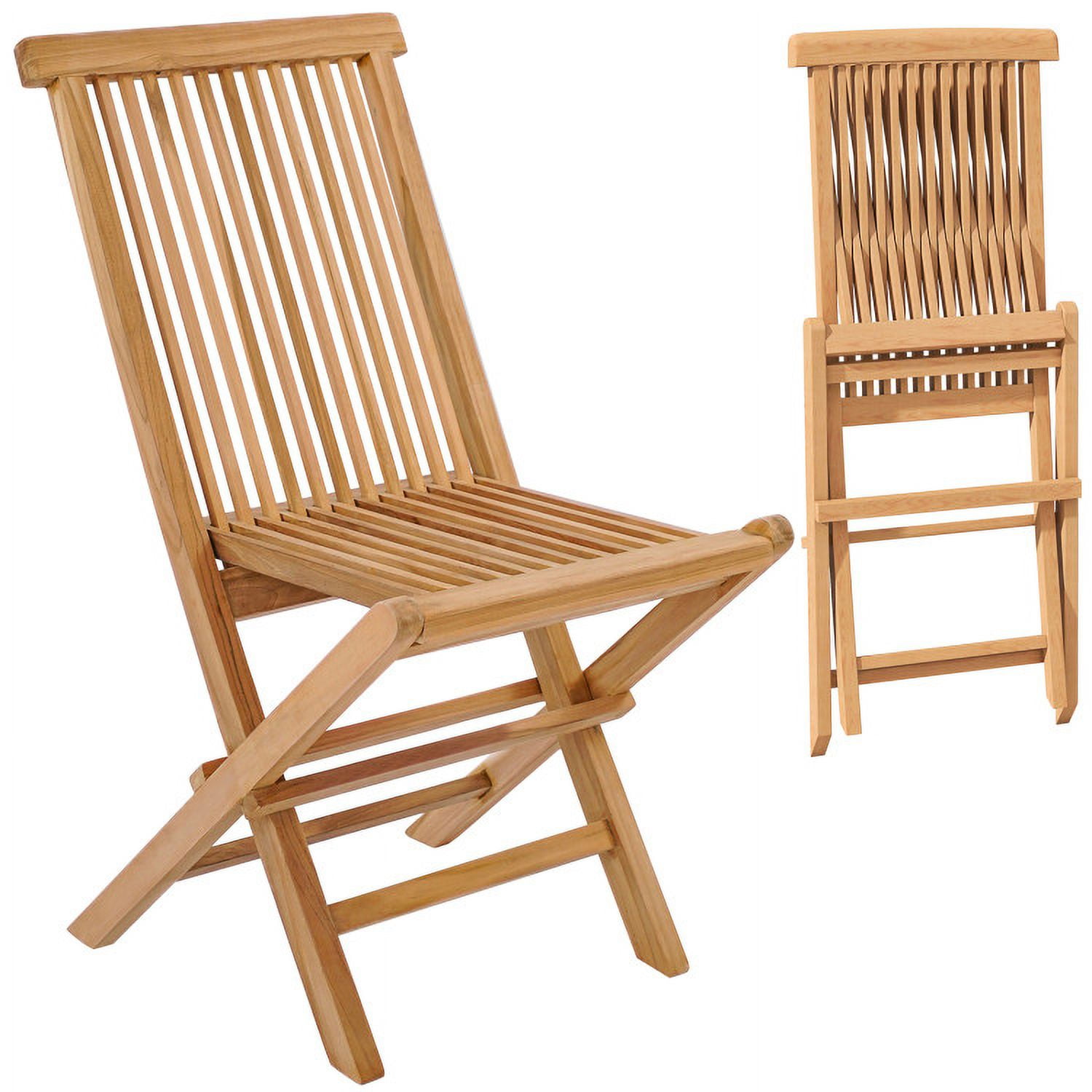Aimee Lii Set of 2 Teak Patio Folding Chairs with High Back and Slatted Seat, Outdoor Patio Set