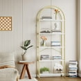 thumbnail image 1 of 5 Tier Bookshelf, Arched Metal Frame Bookcase with Wood Shelf, Tall Standing Storage Rack, 1 of 7