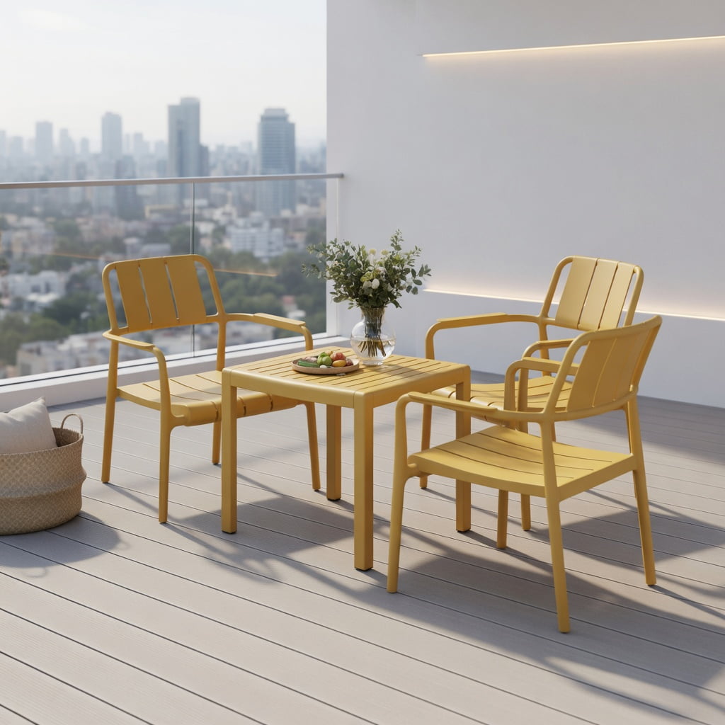 Demi Bonn Summer 2 Piece Yellow PP Single Seat Chair Coffee Table Set Weatherproof Indoor Outdoor Patio Balcony Living Room Beach Furniture No Assembly Required 300 Lbs Per Chair