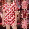 thumbnail image 2 of YUEHUA Toddler Girls Pajamas Silk Satin Pajama Set Heart Print 2 Piece Button Down Pjs Ruffle Valentine's Day Sleepwear, 2 of 5