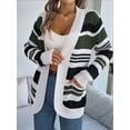 thumbnail image 5 of Womens Color Block Striped Cardigan Colorful Long Sleeve Open Front Knitted Cardigan Loose Outwear Coats Army Green S, 5 of 9