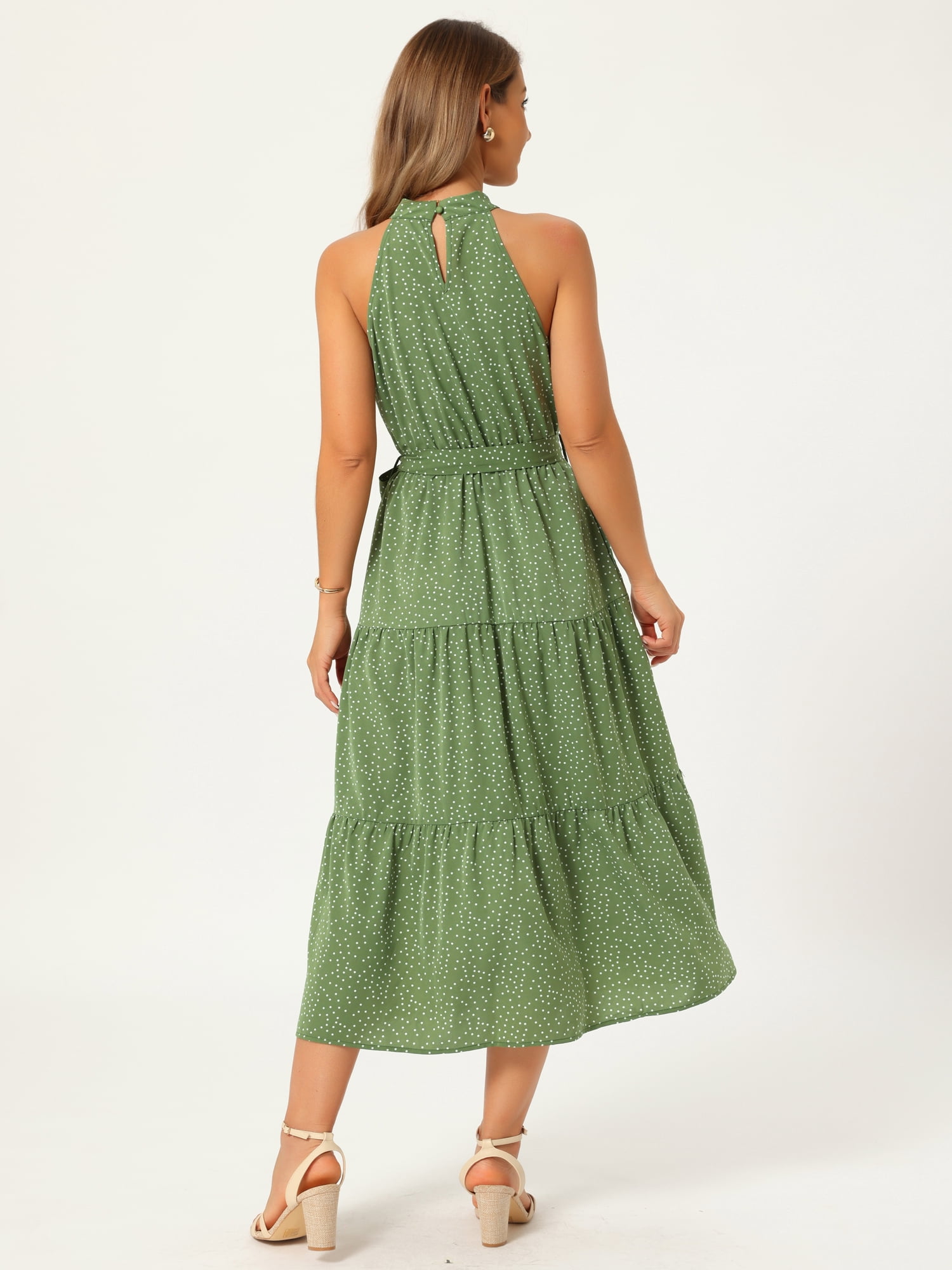 DARING DIVA Women's Halter Tiered Belt Waisted A-Line Flowy Cocktail Dresses XL Green