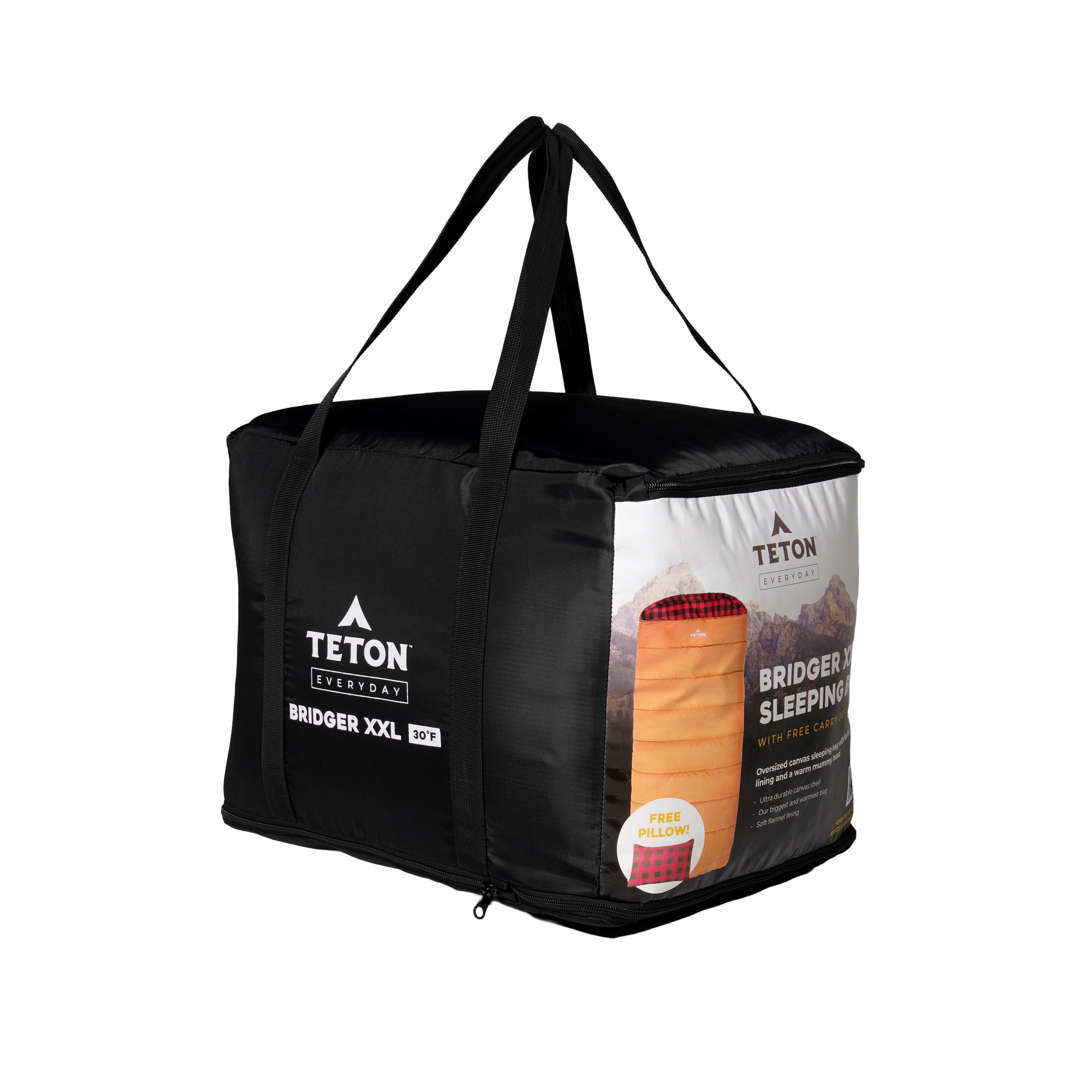 Teton Bridger XXL 30°F Sleeping Bag – Extra‑Wide Canvas Outdoor Bag with Flannel Lining & Compression Sack