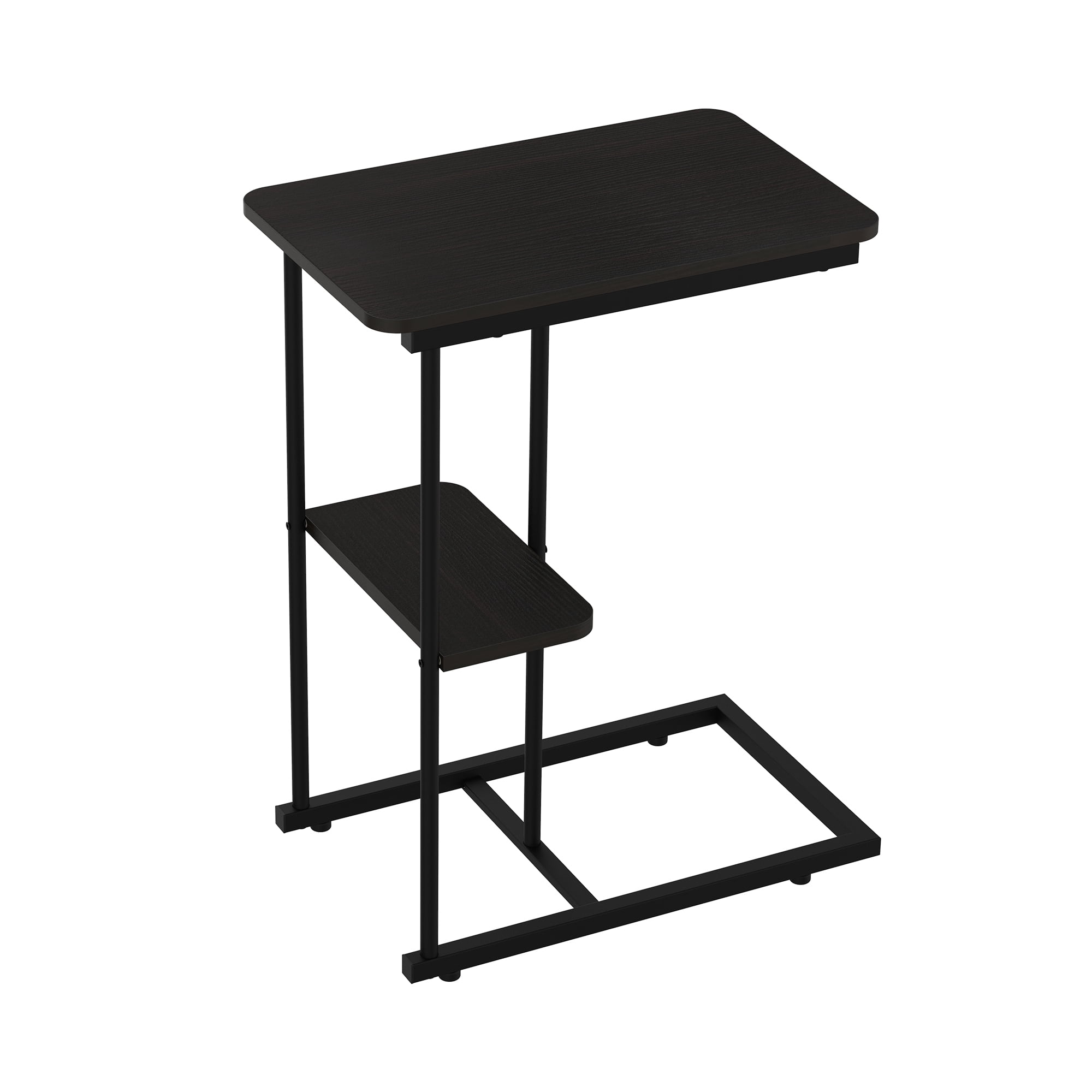 Leumius C-Shape End Table,End Table with Storage Basket,Portablle Sofa Side Table,Black Brown