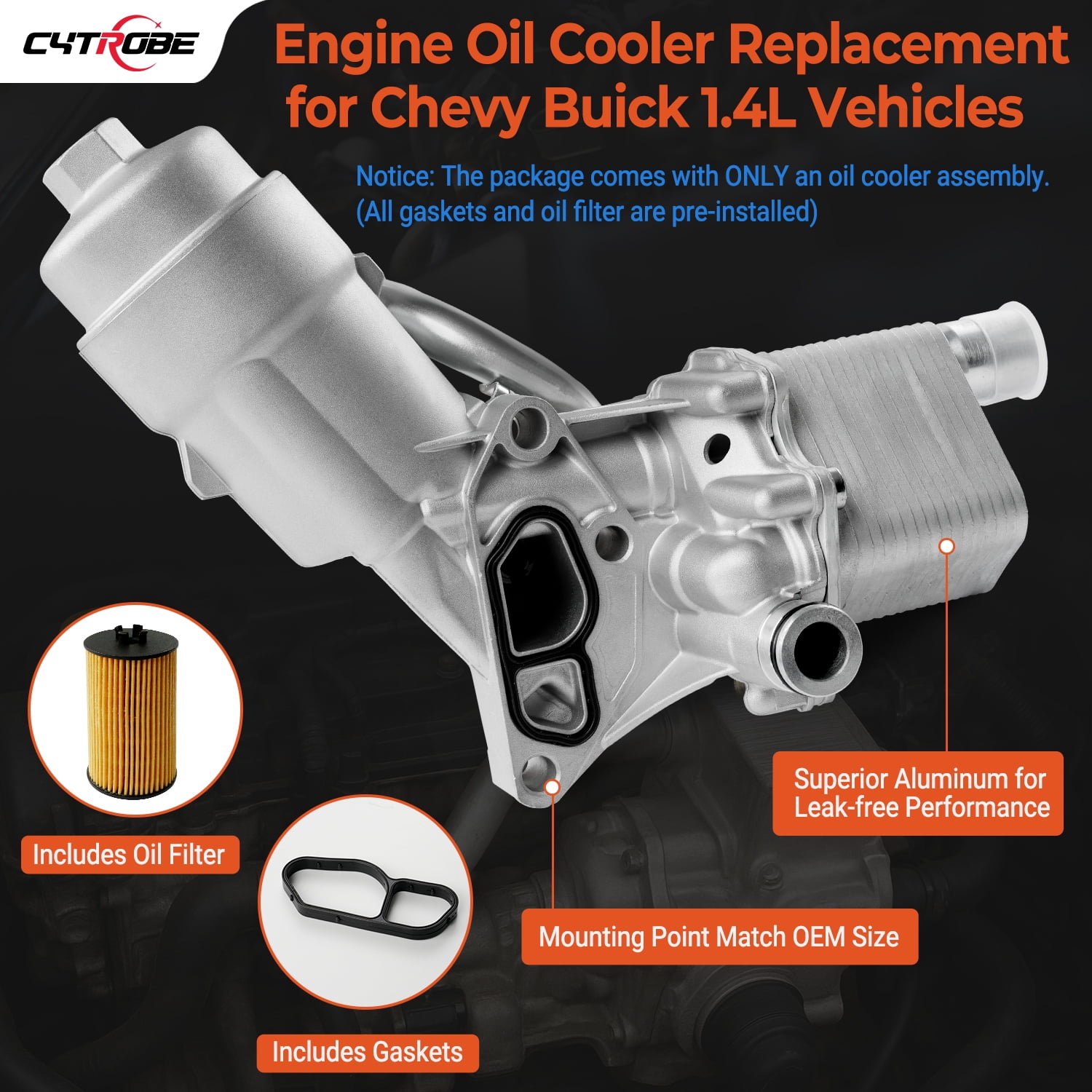 Engine Oil Cooler Filter Housing Assembly Adapter with Gasket, Filter Insert, Aluminum Cap Compatible with 1.4L Turbo 2011-2021 Chevy Cruze Sonic Trax Buick Encore Replace# 918-428 55566784