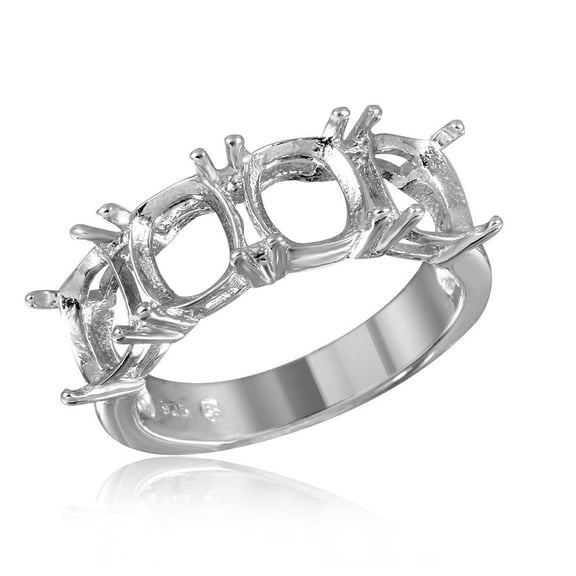 Rhodium Plated Sterling Silver 925 Open Shank 4 Mounting Ring Band Jewelry Female Male Unisex Size 8