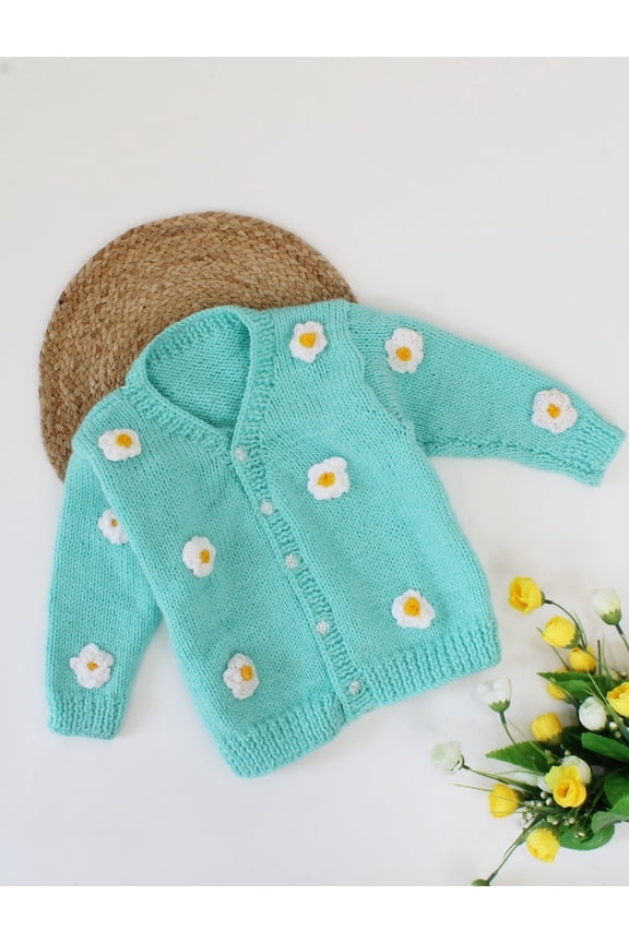 Handmade Full Sleeves Floral Design Sweater-Blue