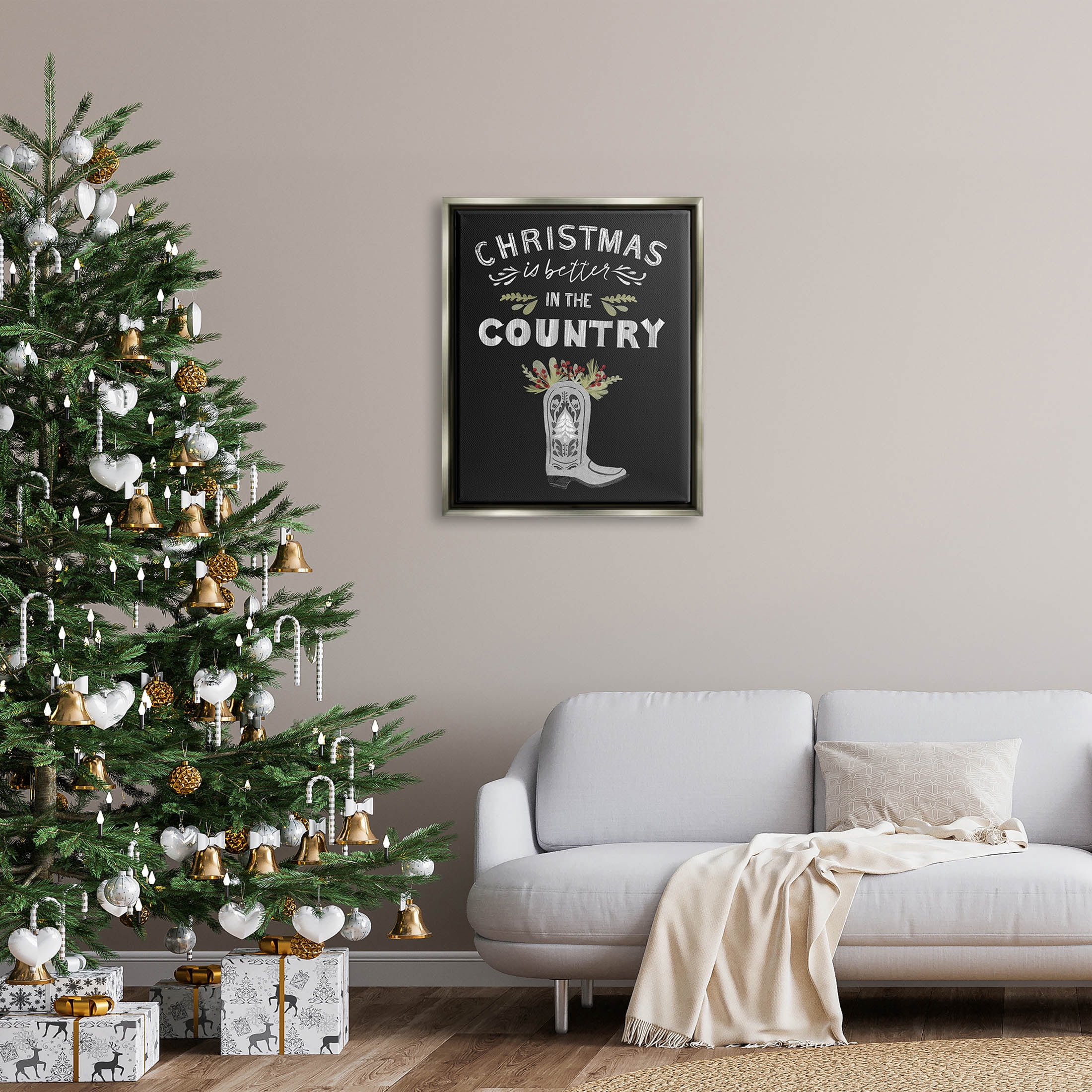 Christmas Better In Country Phrase Holiday Graphic Art Luster Gray Framed Art Print Wall Art