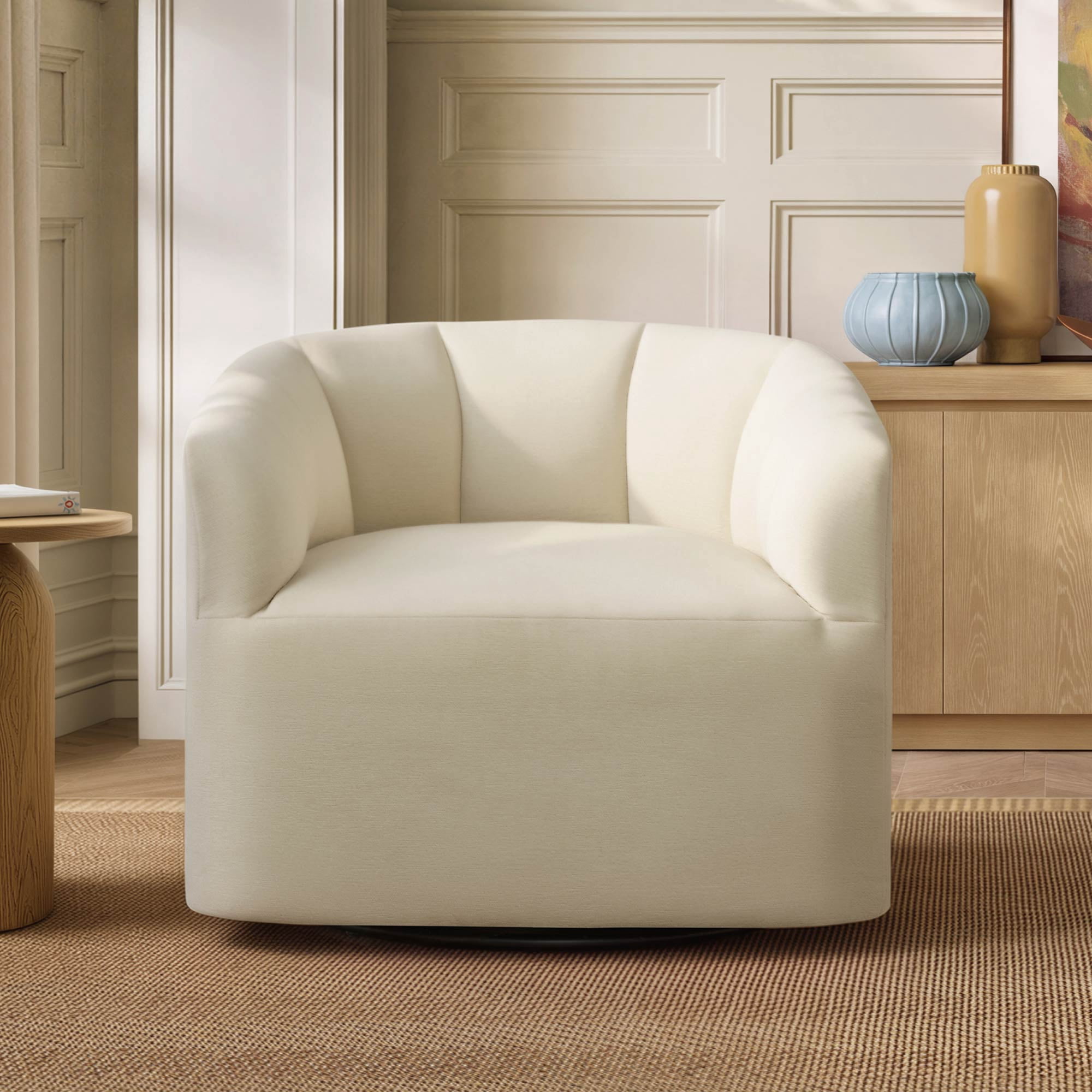 Spruce & Spring Swivel Accent Chair Barrel Armchair, for Living Room Bedroom Reading Nook, Ivory