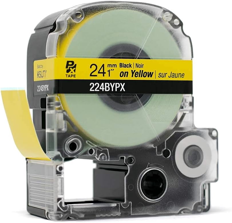 Epson LABELWORKS 224BYPX - Black on Yellow PET Label Maker Tape - 1" (24MM) Wide, 30'