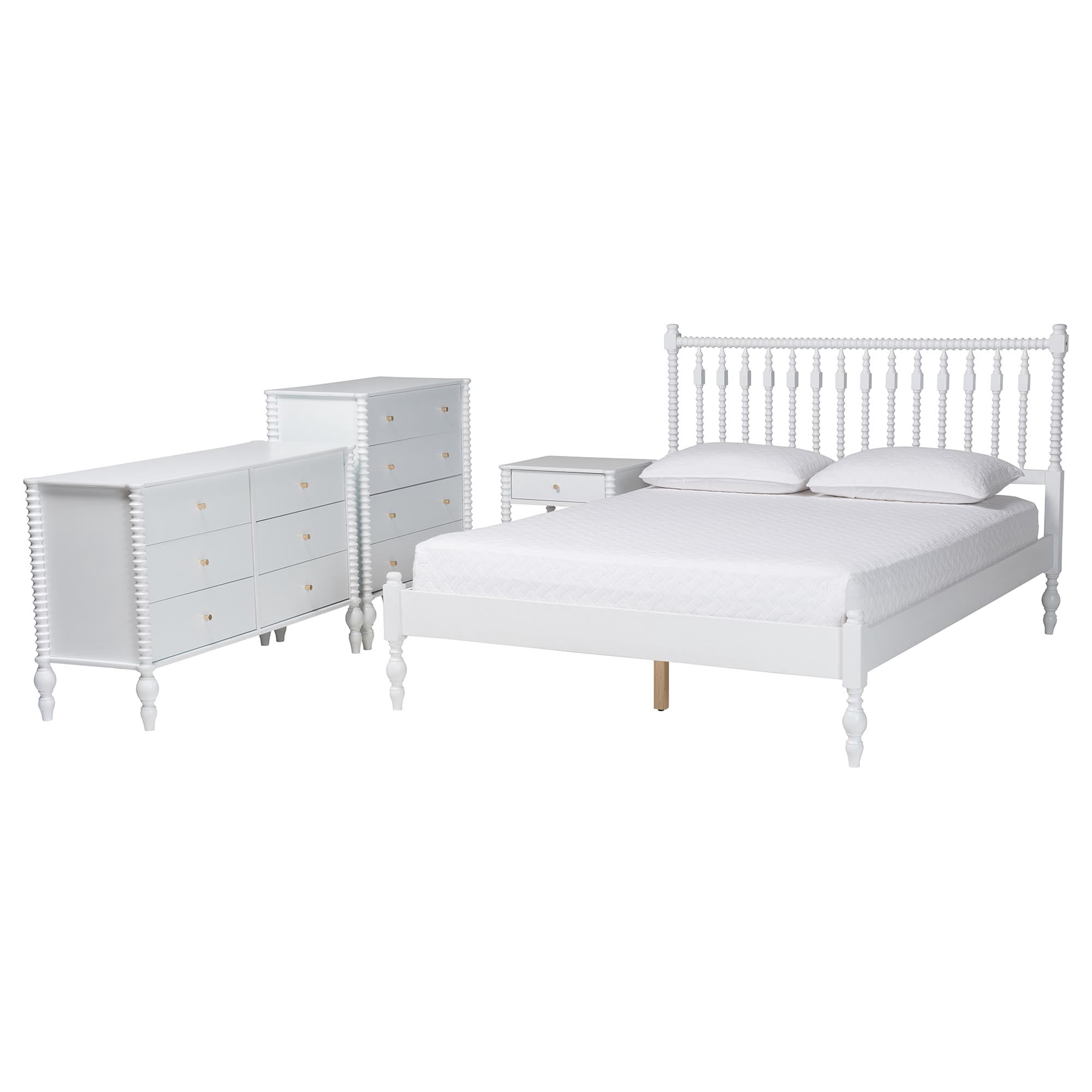 Baxton Studio Denita Farmhouse Bedroom Set, Full, 4-Piece, White