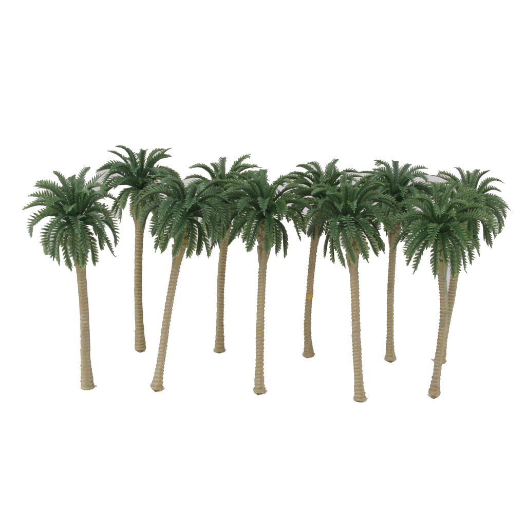 10pcs Plastic Model Trees Artificial Coconut Palm Tree Rainforest Scenery 1:100 