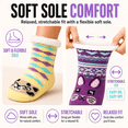 thumbnail image 4 of Muk Luks Kids Jacquard Knit Character Cabin Socks, 2 Pack, Soft Sole with Silicone Grippers, YLW/PRPL, S/M, 4 of 8