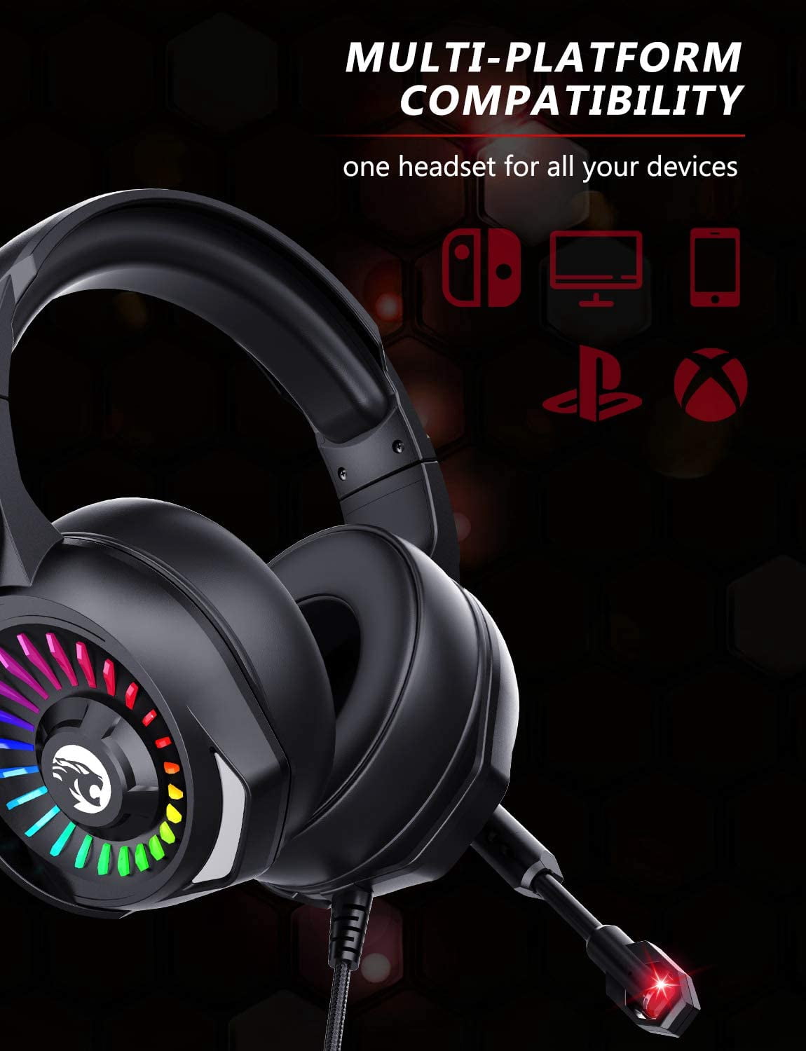 Wired Gaming Headset With Mic – For PS4, Xbox One, PC, Noise Cancelling