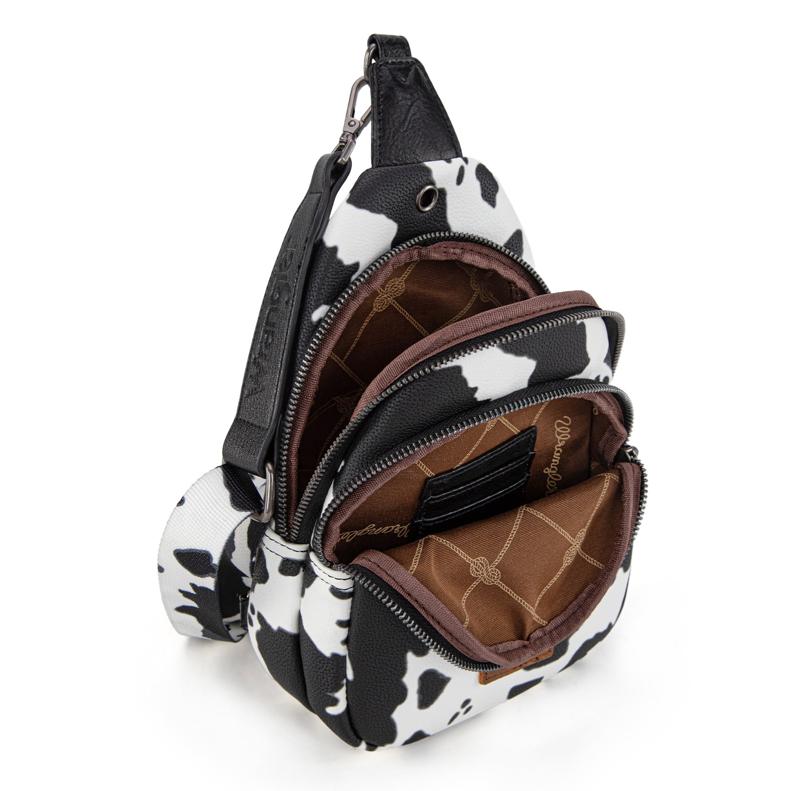 Wrangler Small Crossbody Sling Bags for Women Fanny Packs Chest Bag for Travel Gift, Cow-Black